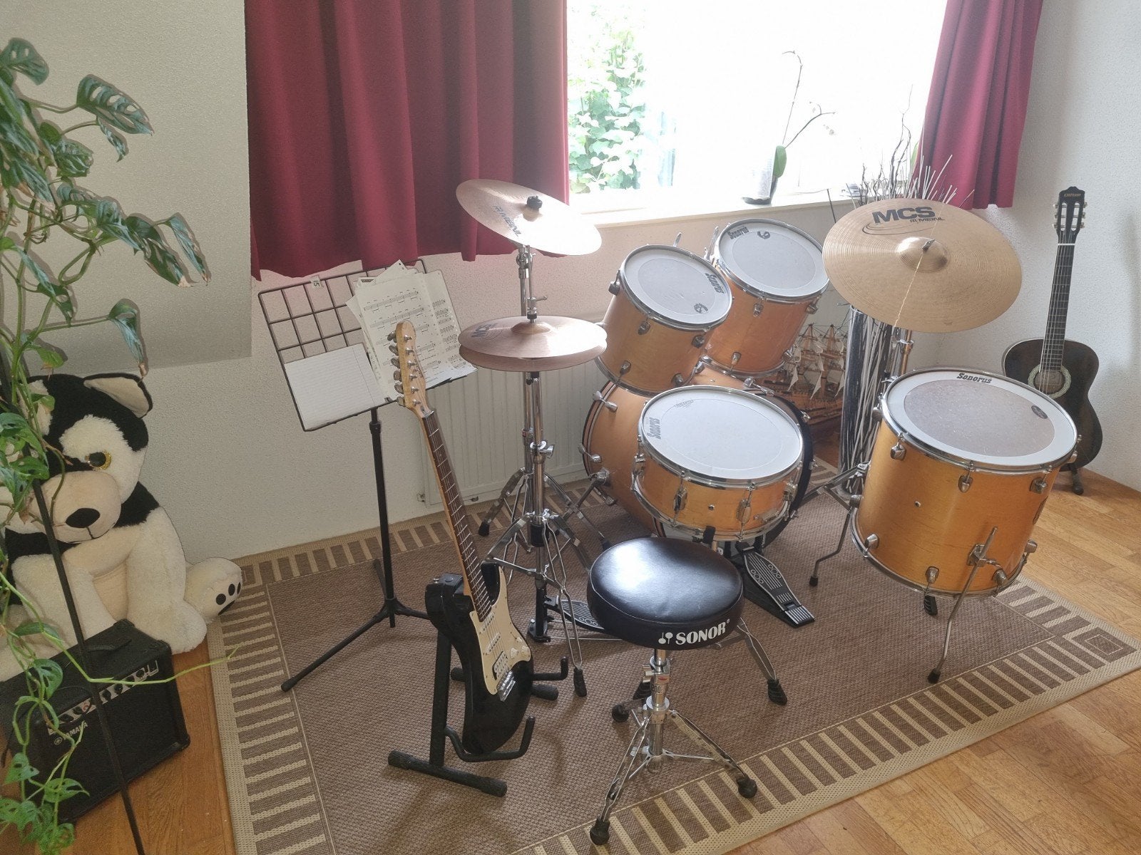 Sonor drumstel met bekkens en kruk, Muziek en Instrumenten, Drumstellen en Slagwerk, Ophalen, Gebruikt, Sonor