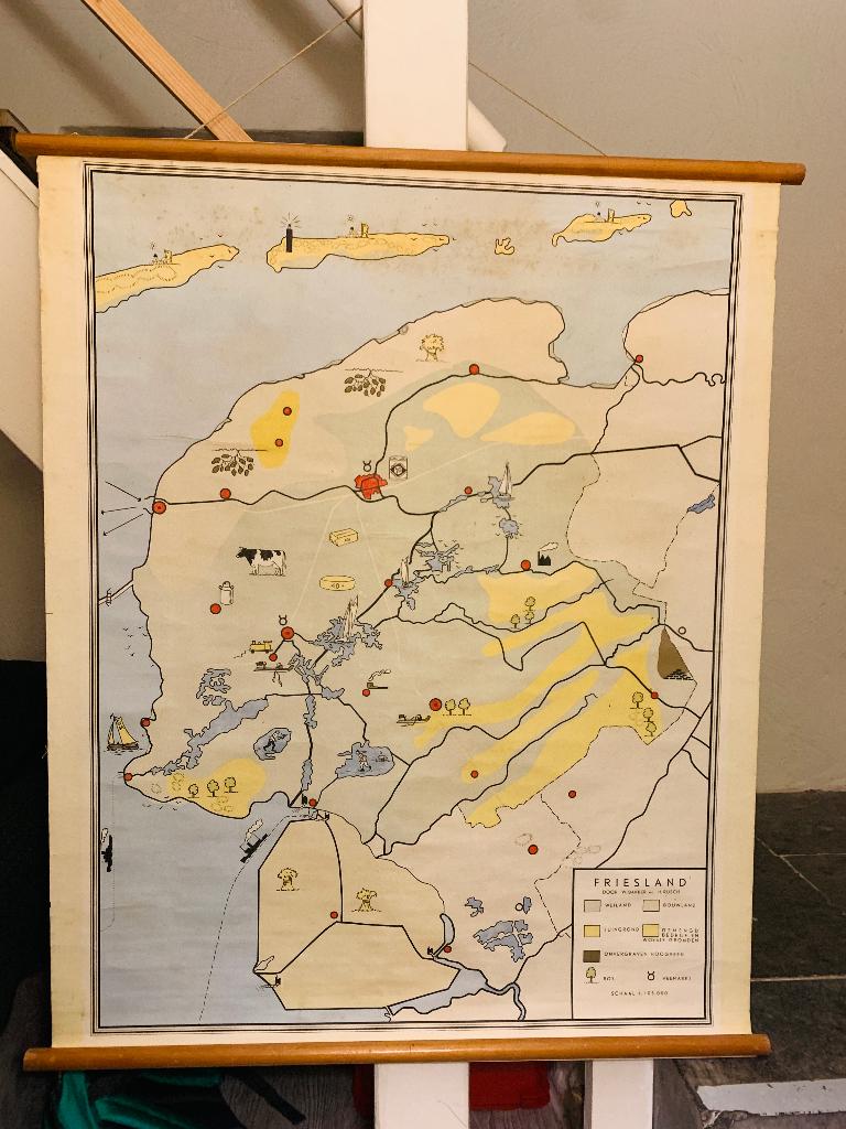 Oude schoolkaart Friesland Bakker en Rusch + met atlasje., Antiek en Kunst, Verzenden, Aardrijkskunde