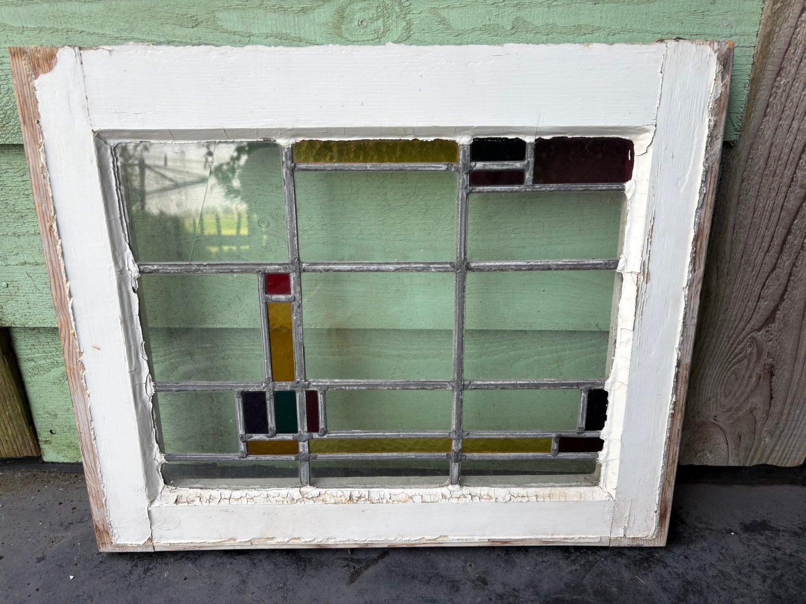 Brocante vintage oud glas in lood raampje, Ophalen, Gebruikt, Minder dan 80 cm, Glas in lood