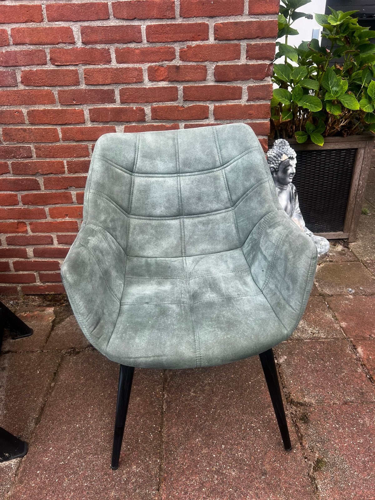 Groene suede stof eetkamer stoelen DOE EEN GOED BOD, Ophalen of Verzenden, Zo goed als nieuw, Overige kleuren, Stof