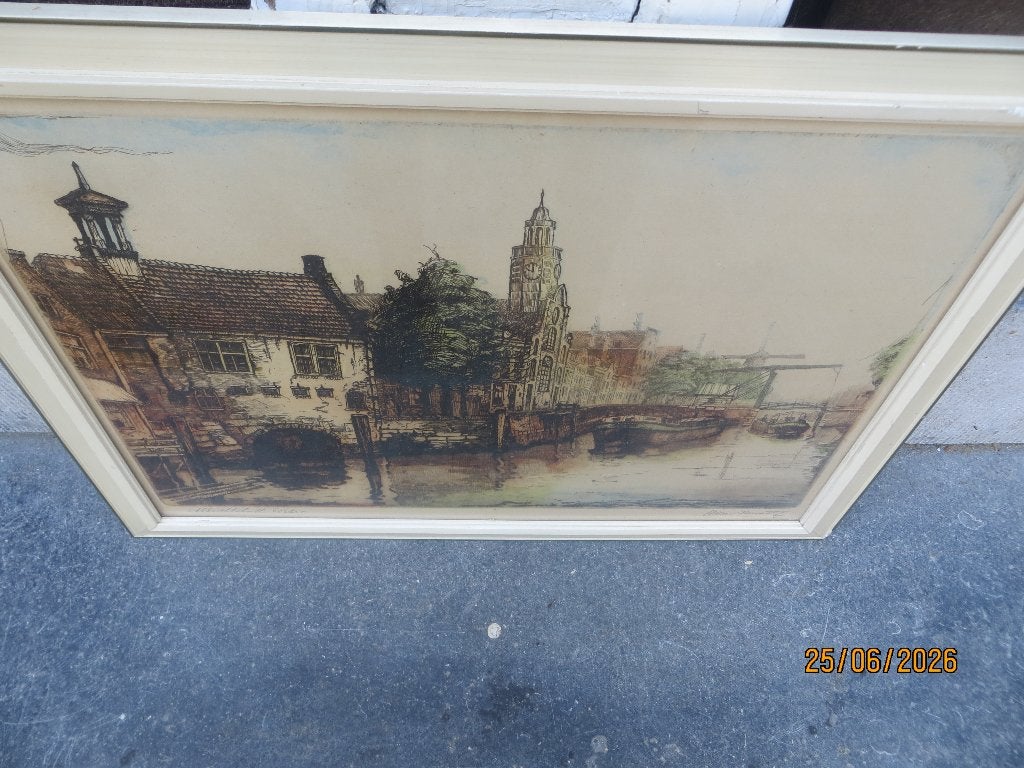 A.M. Van Munster, Prachtige grote gekl ets DELFSHAVEN, Ophalen, Architectuur, Ets