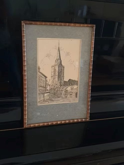 tekening St Jacobs Kerk Winterswijk Piet te Lintum., Antiek en Kunst, Ophalen