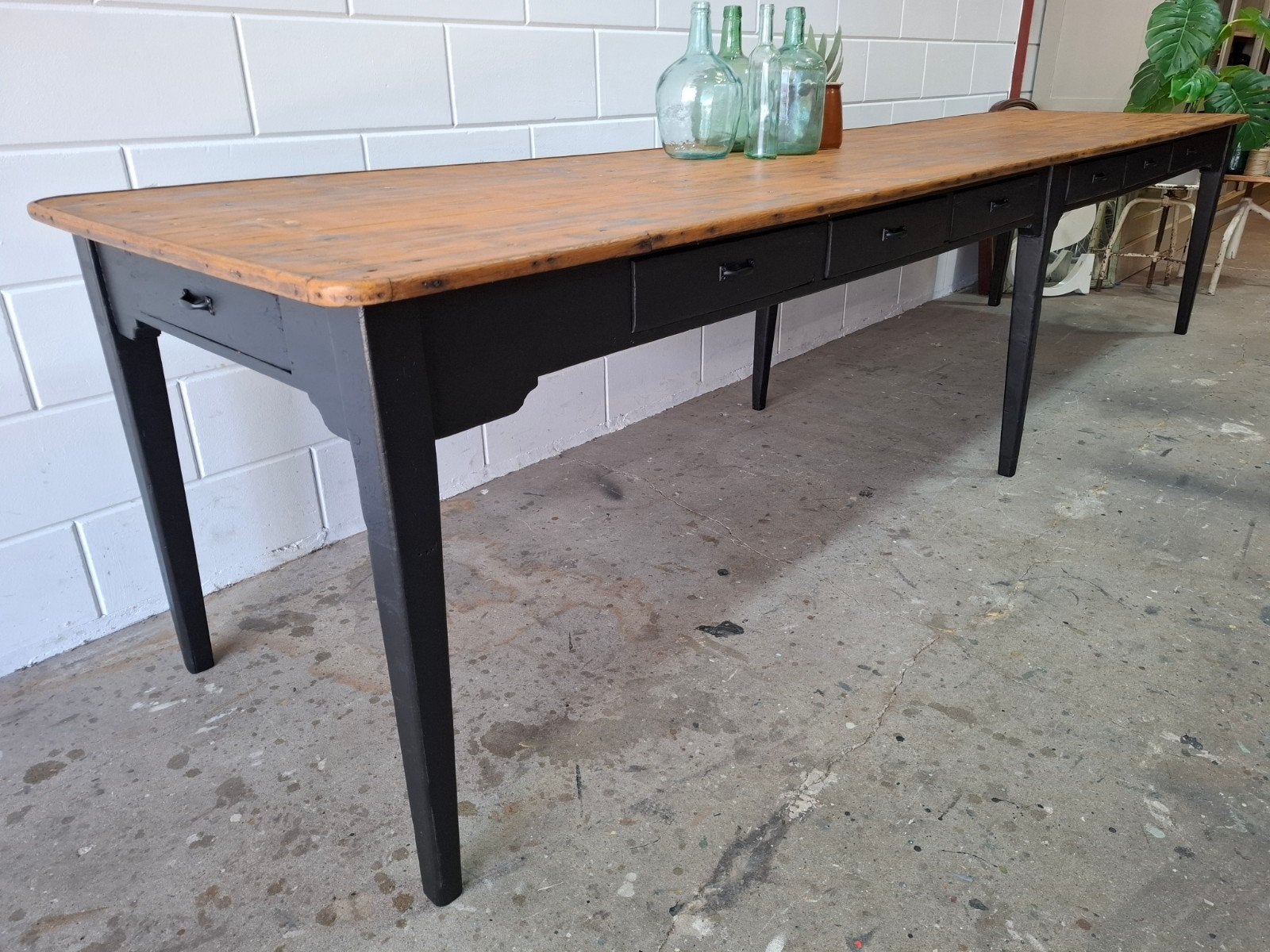 XXL Antieke/vintage kloostertafel, 352 cm lange tafel, Huis en Inrichting, Gebruikt, 200 cm of meer, Vijf personen of meer, Rechthoekig