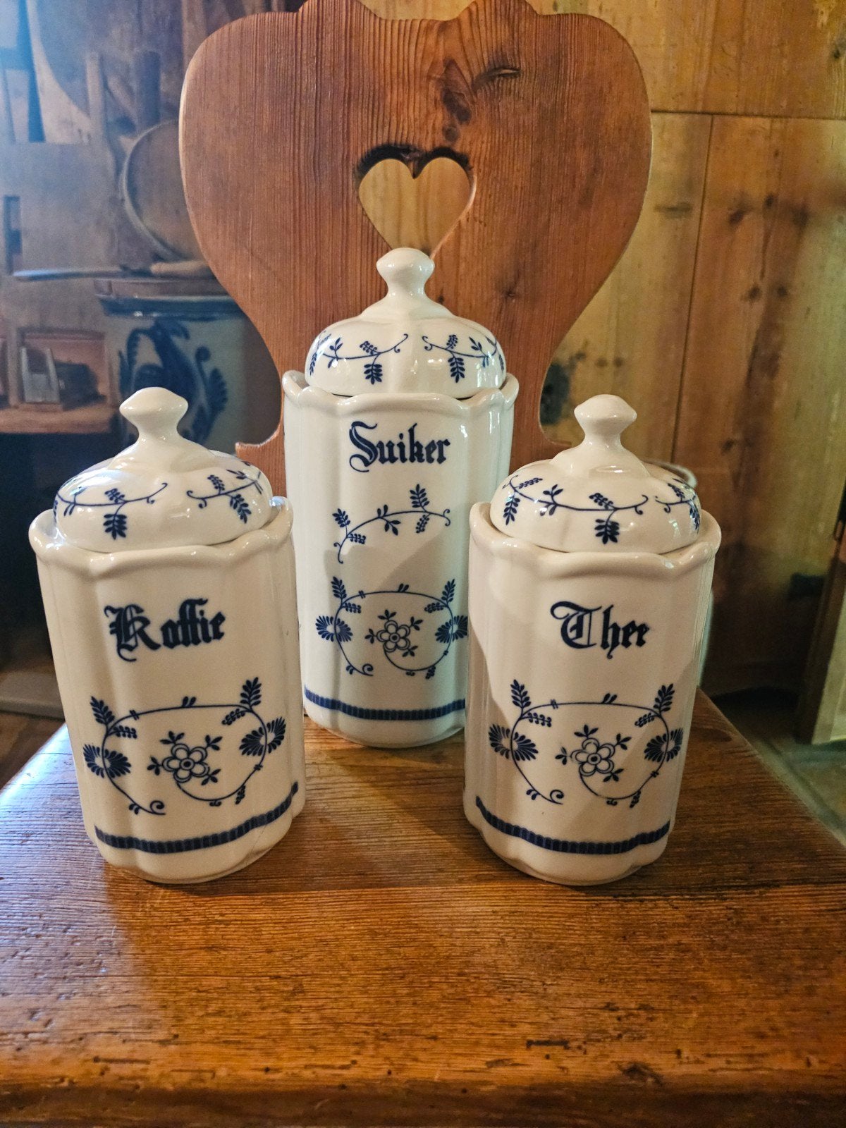 Vintage Delfts Blauw Voorraadpotten Set (Koffie, Suiker, The, Ophalen of Verzenden