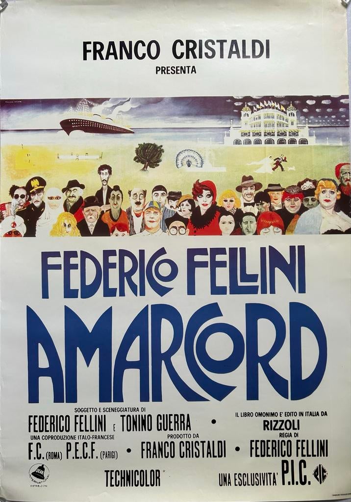 Amarcord - Italiaanse Filmposter (1990) Federico Fellini, Ophalen of Verzenden, A1 t/m A3, Film en Tv, Rechthoekig Staand