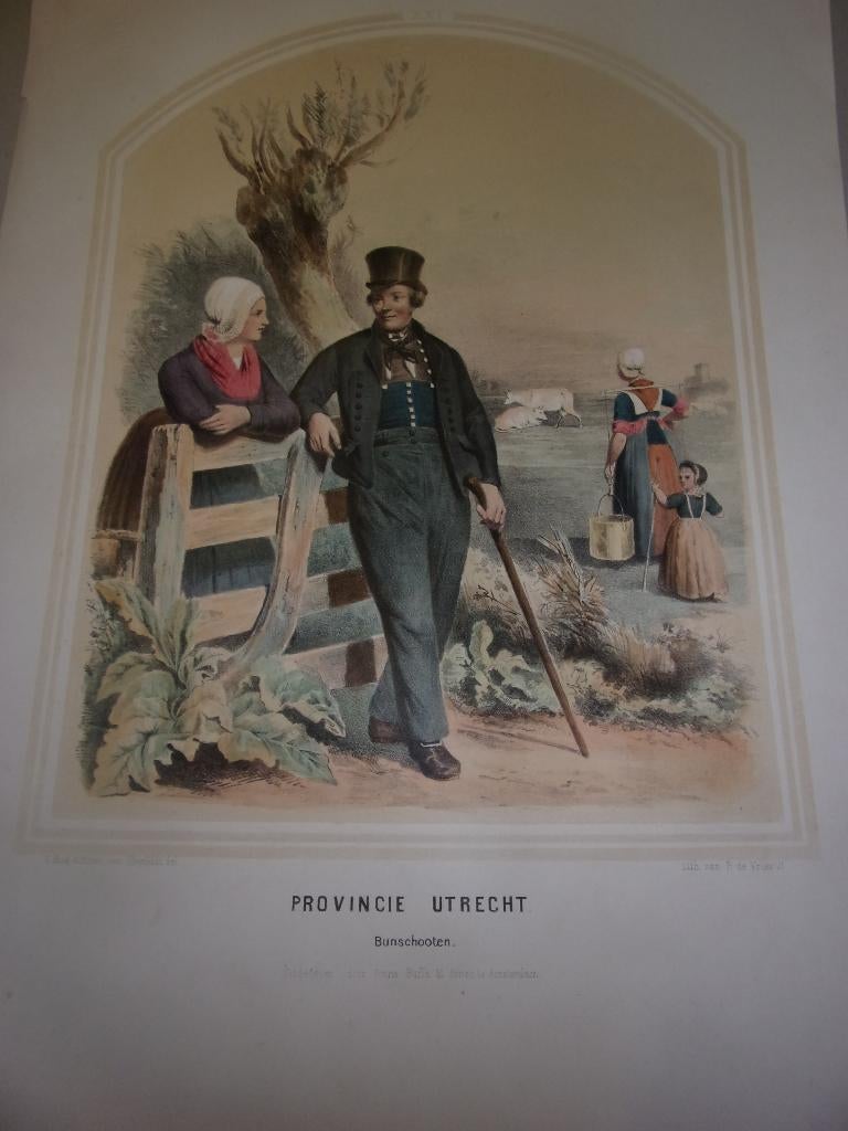 Klederdracht Bing & Braet XXI Utrecht Bunschoten 1857, Antiek en Kunst, Kunst | Etsen en Gravures, Ophalen of Verzenden
