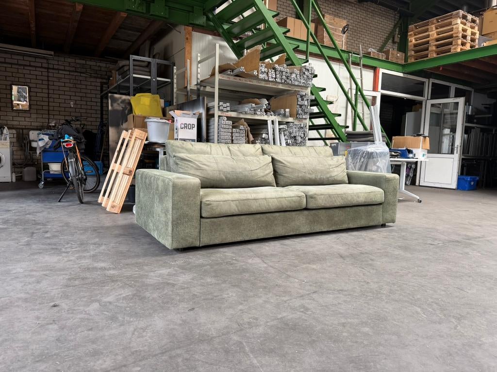 Bankstel Henders & Hazel, olijfgroen microleder, 4-zits bank, Huis en Inrichting, Banken | Bankstellen, Ophalen, 250 tot 300 cm