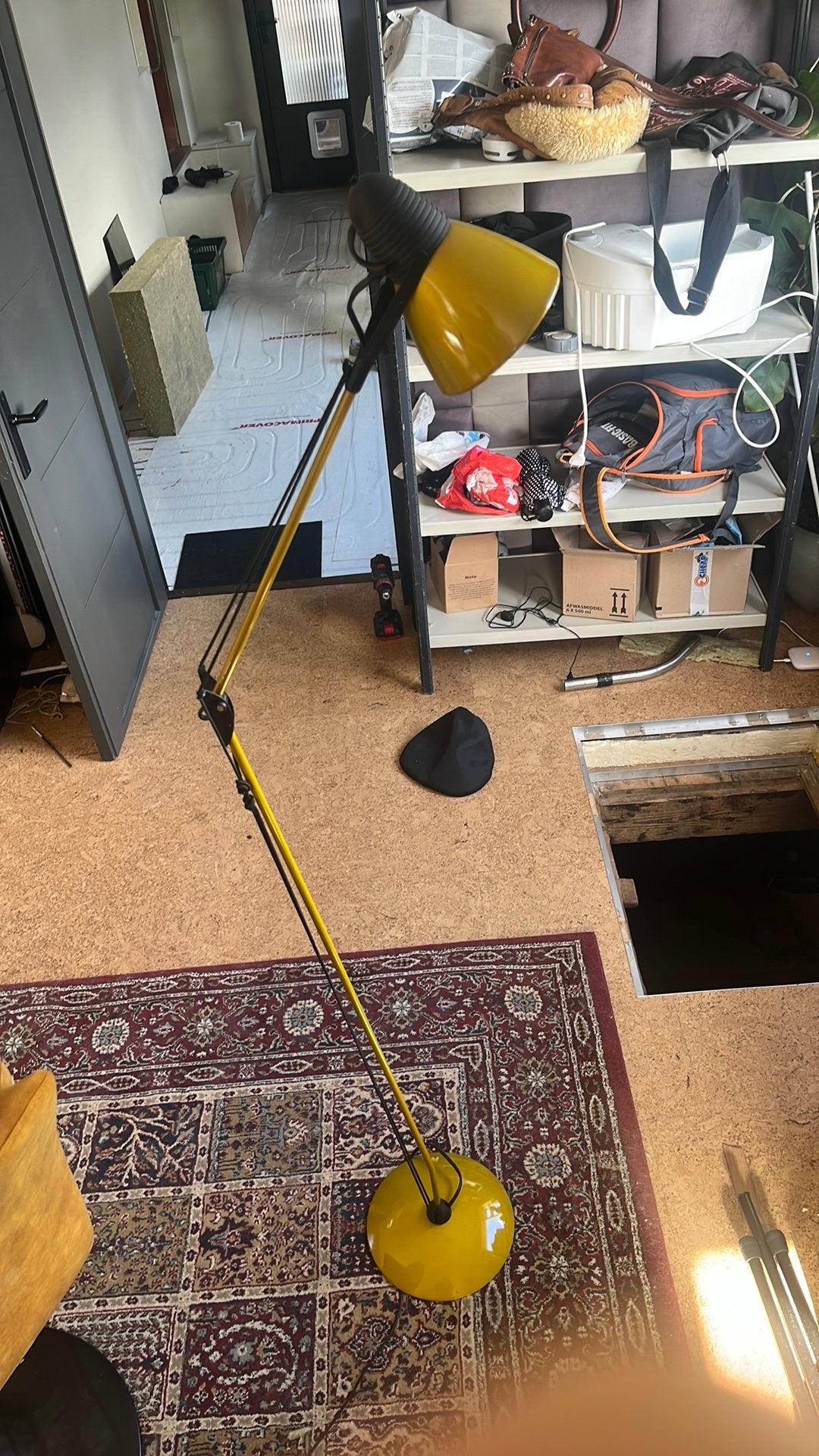 Vintage staande lamp - Okergeel, Gebruikt, Metaal, 150 tot 200 cm, E27 (groot)