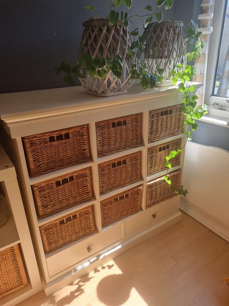 Dressoir schoenenkast ladekast met rieten manden 2 lades, Huis en Inrichting, Kasten | Dressoirs, 25 tot 50 cm, Ophalen