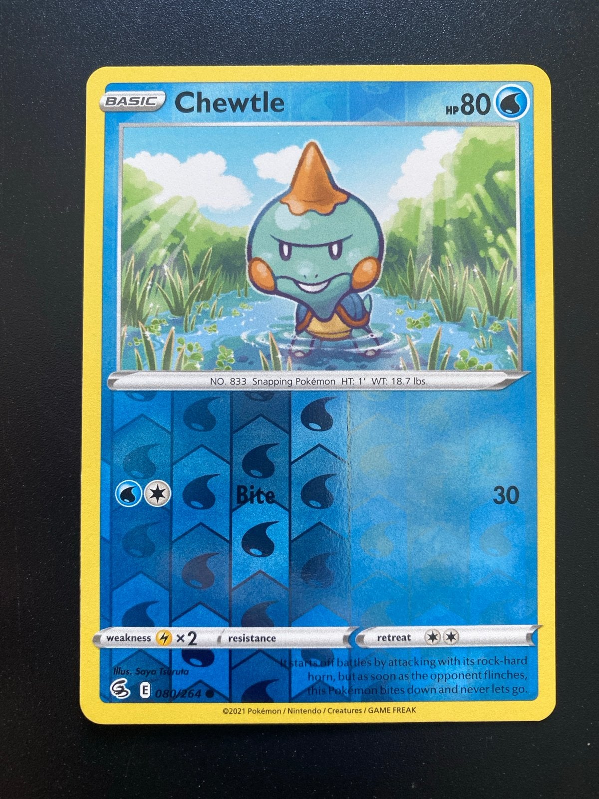 Chewtle 080/264 Reverse Holo Pokémon Fusion Strike, Hobby en Vrije tijd, Verzamelkaartspellen | Pokémon, Zo goed als nieuw, Losse kaart