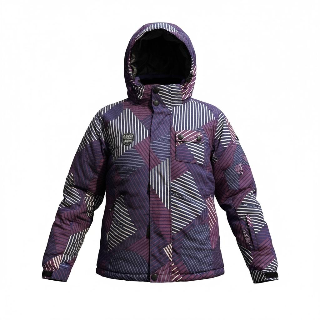Ski- of winterjas maat 152 - Paars/wit patroon, Kinderen en Baby's, Kinderkleding | Maat 152, Ophalen of Verzenden, Zo goed als nieuw