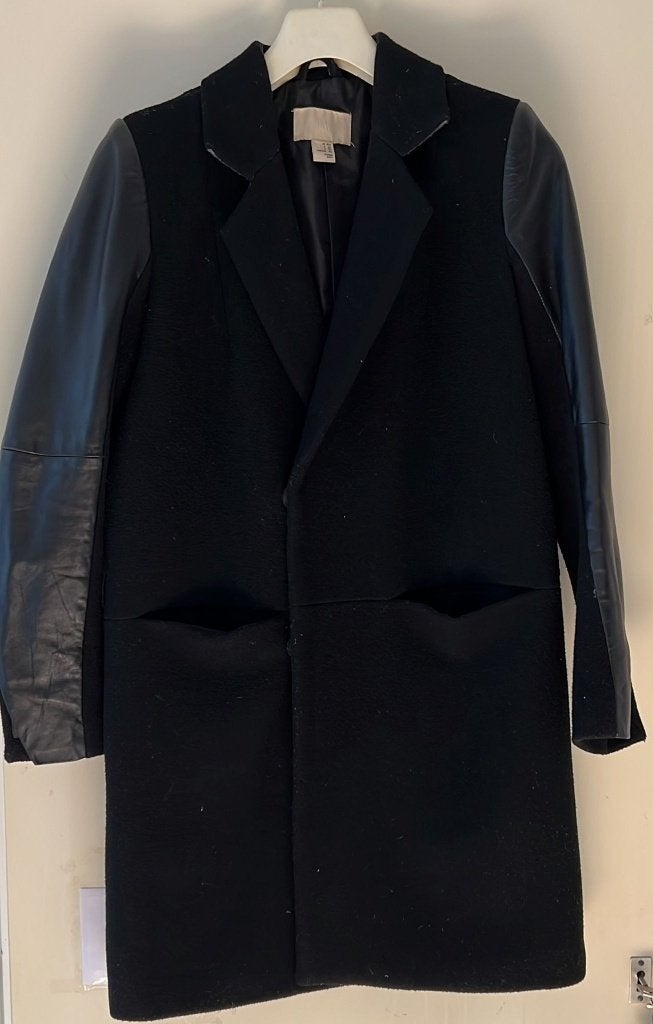 H&M winterjas leren mouwen maat 34, H&M, Verzenden, Zwart, Maat 34 (XS) of kleiner