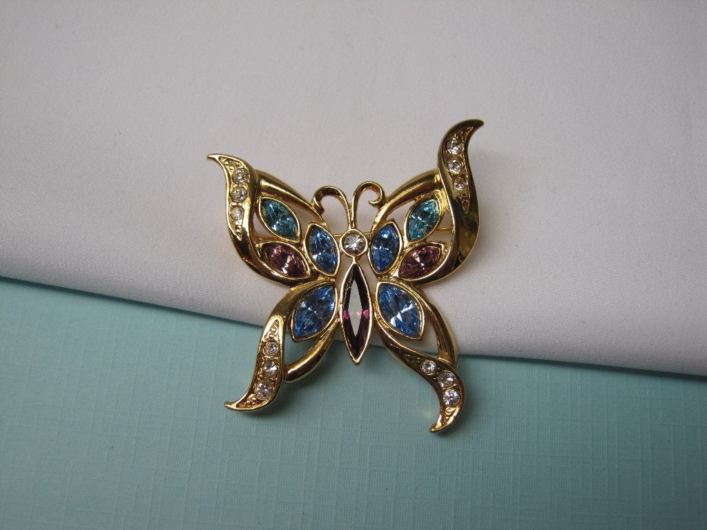Broche vlinder blauw paarse rijnstenen / Avon, Met kristal, Overige materialen, Overige kleuren, Verzenden