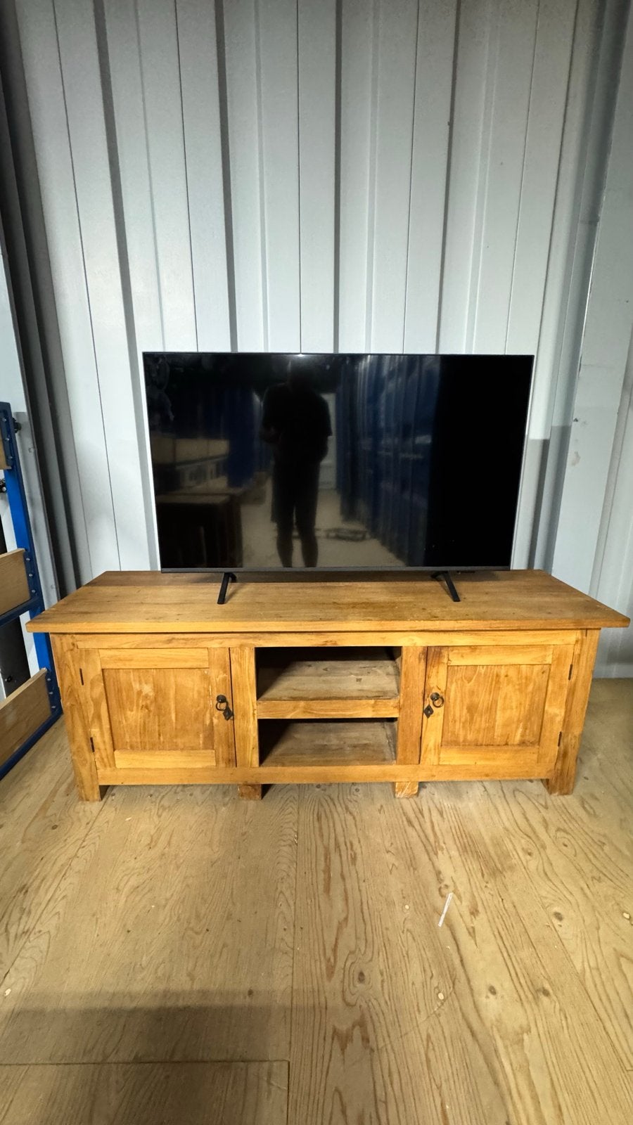 Teakhouten TV-meubel met opbergruimte, Ophalen, Gebruikt, 150 tot 200 cm, Teakhout