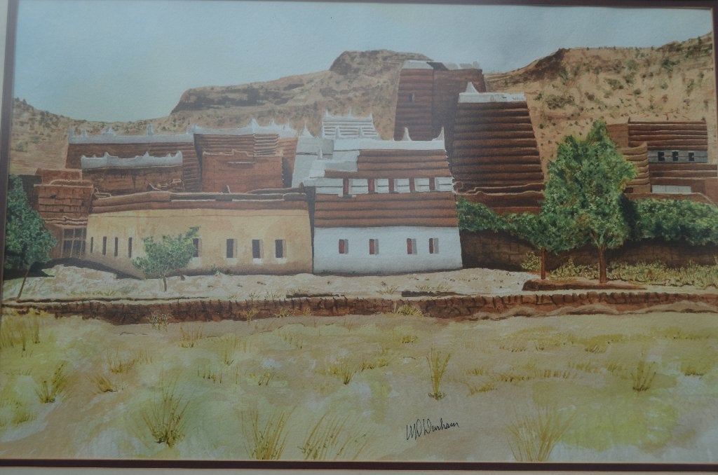 Aqua 'Huizen bij Riyaad Saudi Arabië W. D. Durham, Aquarel, Papier/karton, Ophalen of Verzenden, Ingelijst