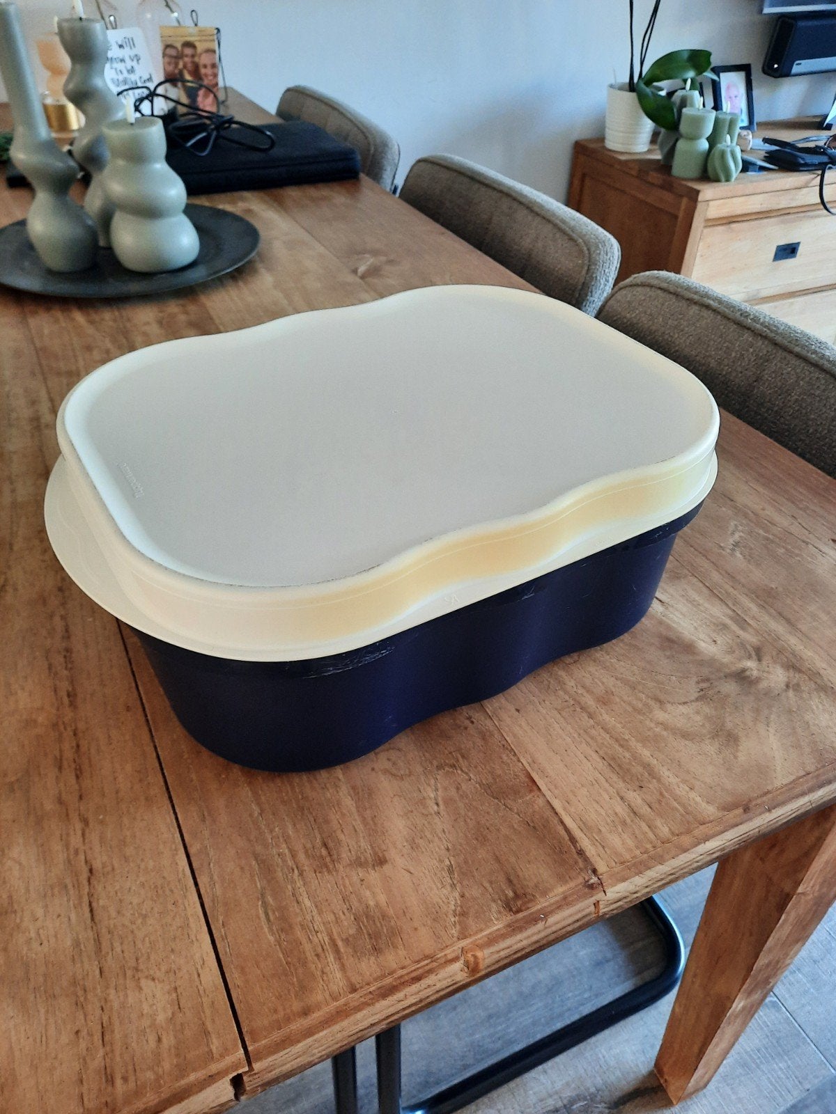 Tupperware bewaardoos met deksel - Donkerblauw/Wit, Gebruikt, Bewaardoos, Blauw, Ophalen of Verzenden
