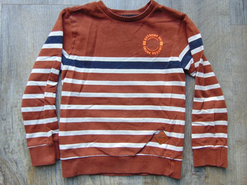 Skurk sweater trui bruin gestreept maat 110 / 116 truitje, Skurk, Trui of Vest, Ophalen of Verzenden, Zo goed als nieuw