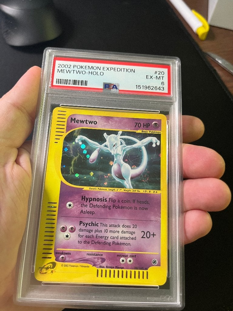 PSA 6 | Mewtwo expedition base set holo #20 | LIGHT SWIRL, Ophalen of Verzenden, Zo goed als nieuw, Losse kaart, Foil