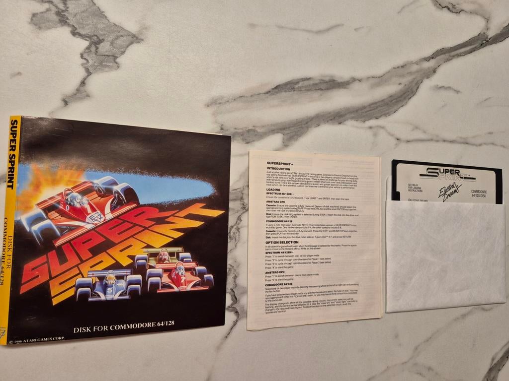 Commodore 64 C64 Super Sprint Disk Spel Originele Verpakking, Gebruikt, Racen en Vliegen, 2 spelers, Eén computer
