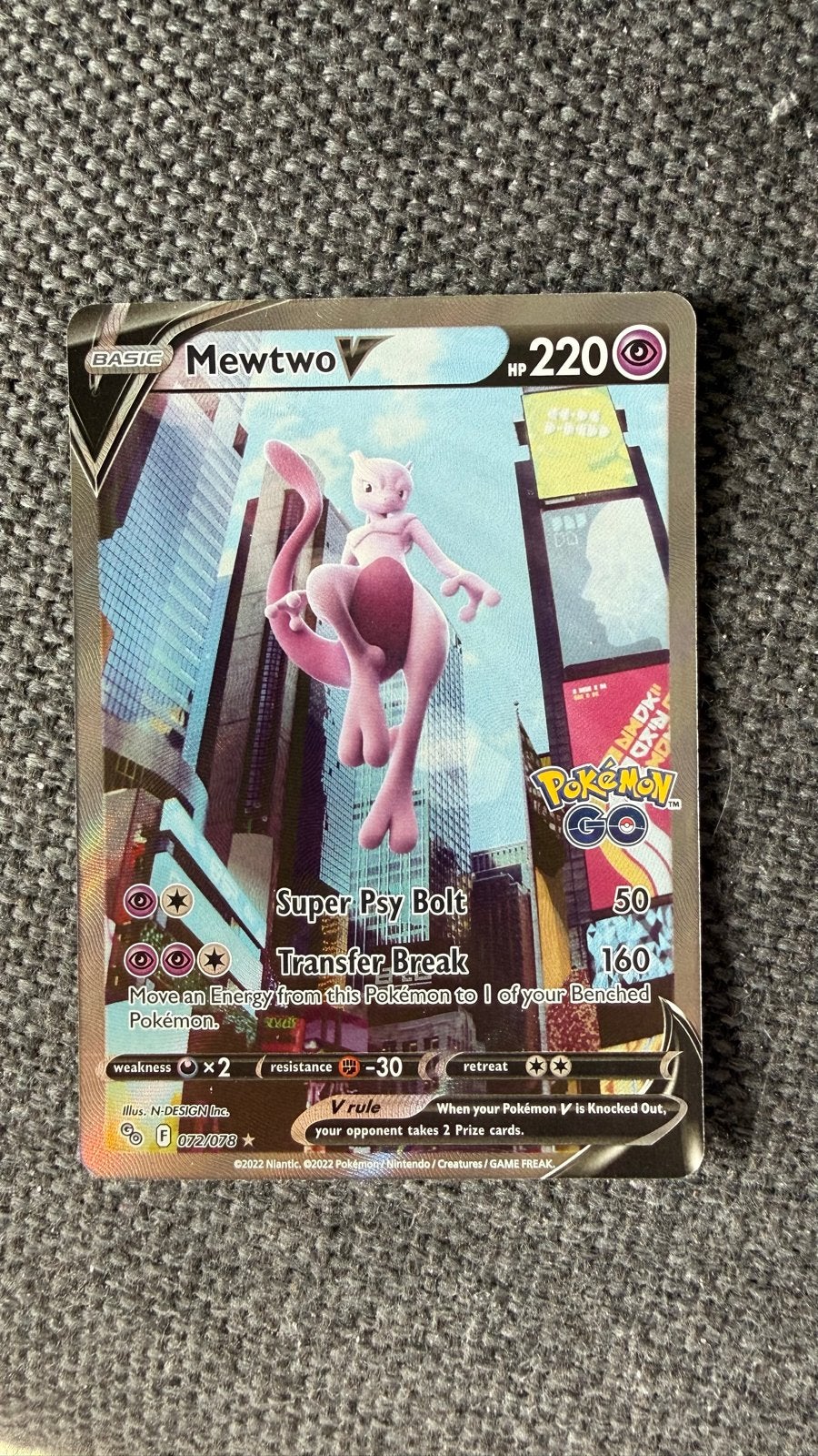 Mewtwo V Pokémon Go 072/078 Pokémon Kaart, Ophalen of Verzenden, Zo goed als nieuw, Losse kaart