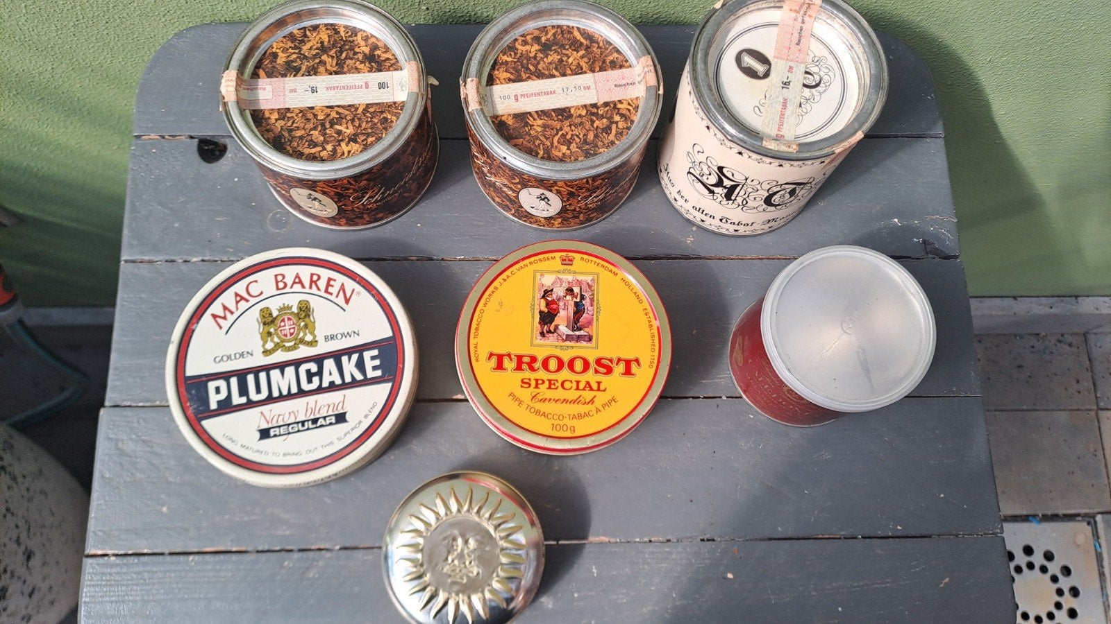 Vintage blikken tabak leeg, Tabaksdoos of Verpakking, Gebruikt, Onbekend, Ophalen of Verzenden