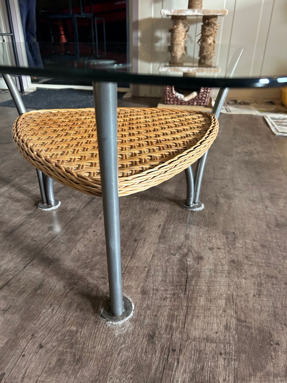 Glazen salontafel met riet, Ophalen, Gebruikt, 50 tot 100 cm, Glas