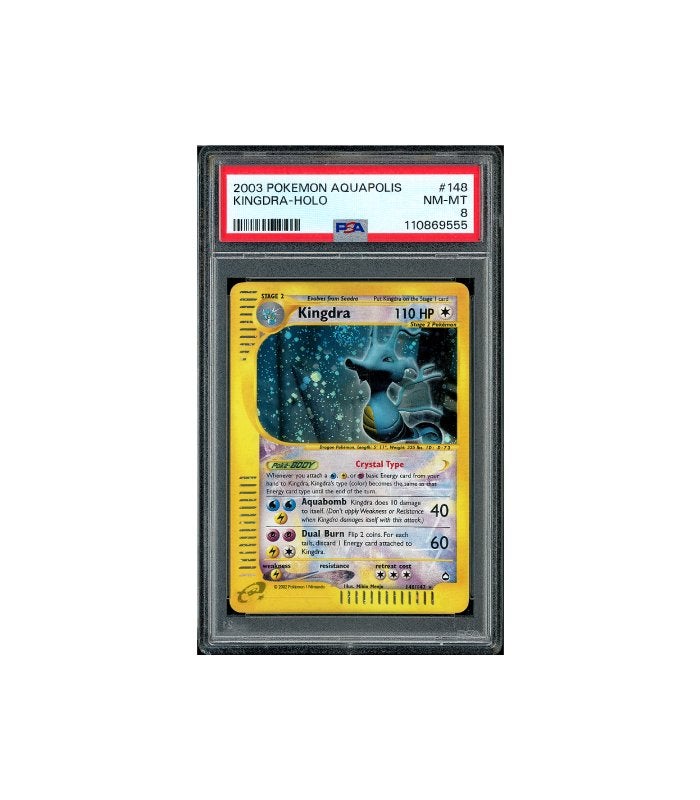 Pokemon Kingdra e-Series Aquapolis Big Holo Swirl #148 PSA 8, Ophalen of Verzenden, Zo goed als nieuw, Losse kaart, Foil