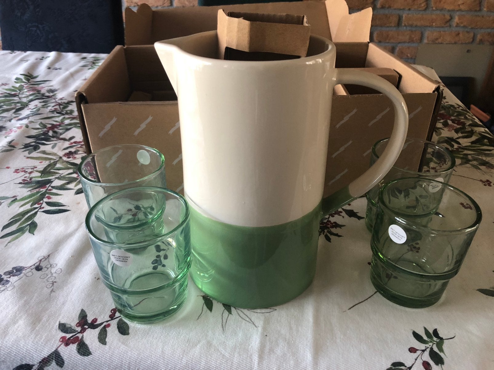 Leuke limonade  set, kan met 4 glazen licht groen, Ophalen of Verzenden, Glas, Overige stijlen