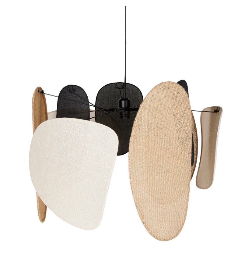 Jute en linnen hanglamp, Ophalen, Zo goed als nieuw, Textiel, E27 (groot)
