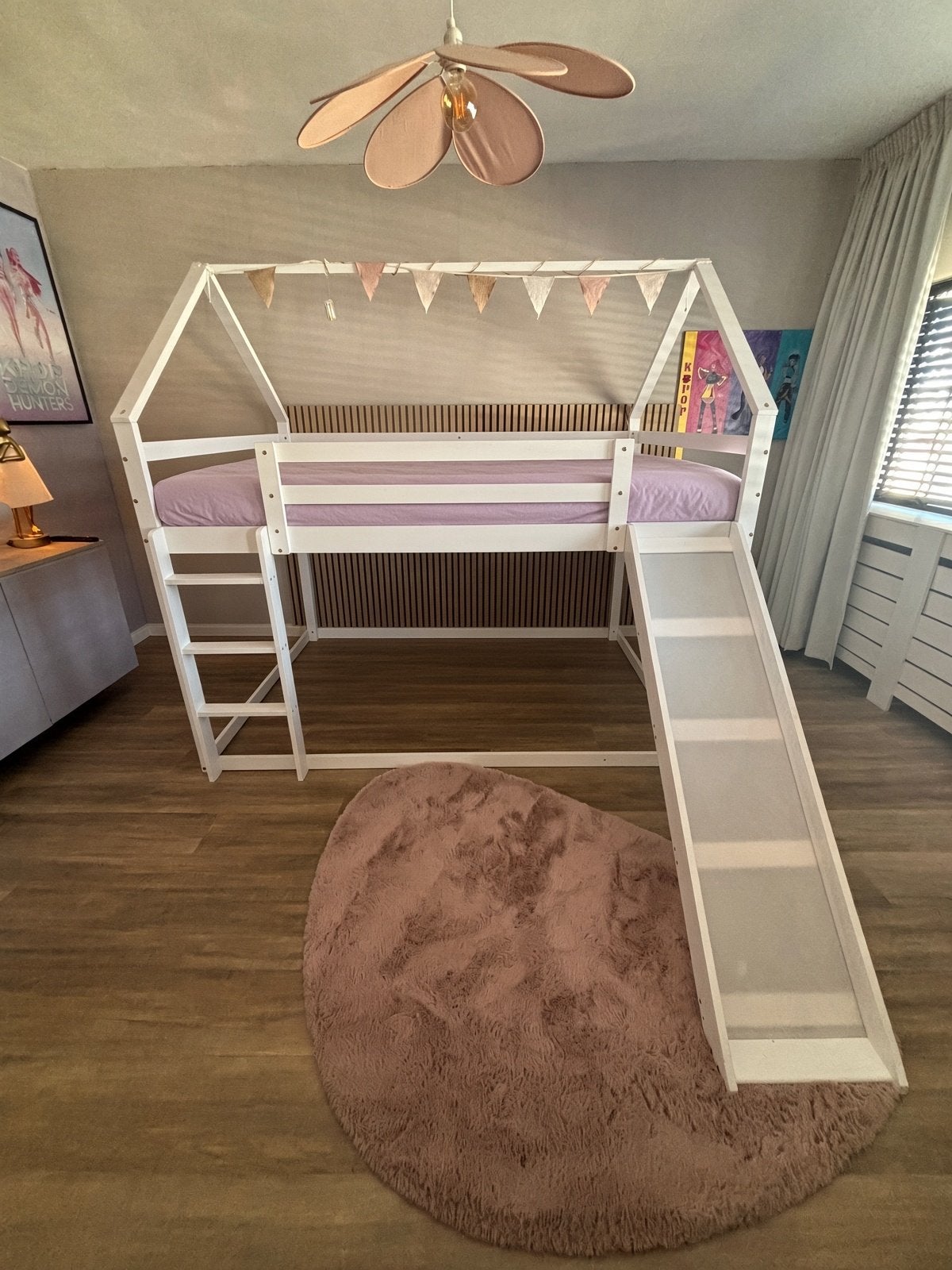 Wit kinderbed met glijbaan en ladder, Eenpersoons, Minder dan 160 cm, Zo goed als nieuw, 200 cm