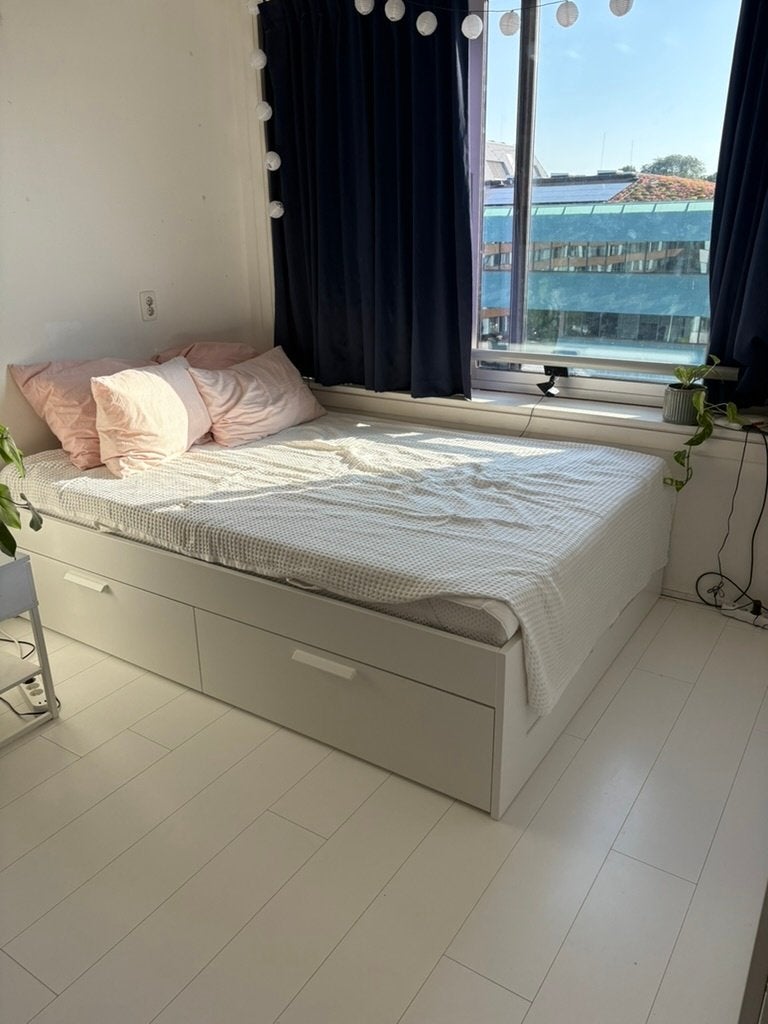 Ikea Brimnes bed frame, 140 cm, new matrace included, Ophalen, Wit, Steigerhout, 140 cm