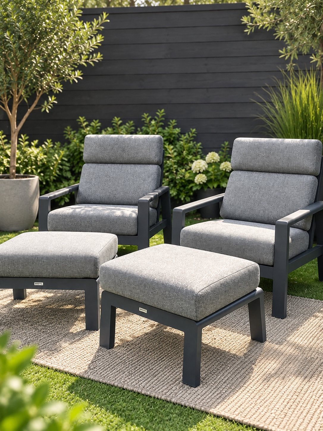 Bristol loungeset- 2 loungestoelen en 2 voetenbanken, Ophalen, Zo goed als nieuw, Aluminium, Verstelbaar