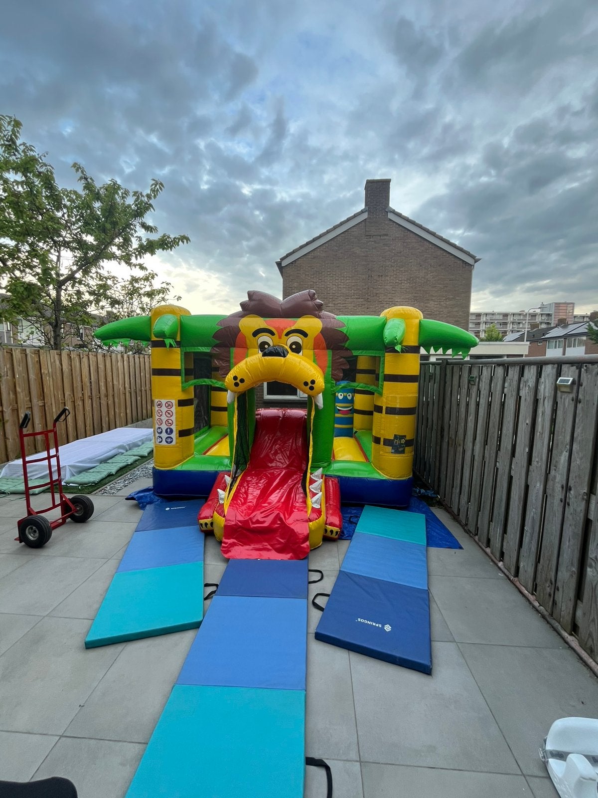 Te huur - springkussen leeuw, incl op- en afbouw, Ophalen, Zo goed als nieuw