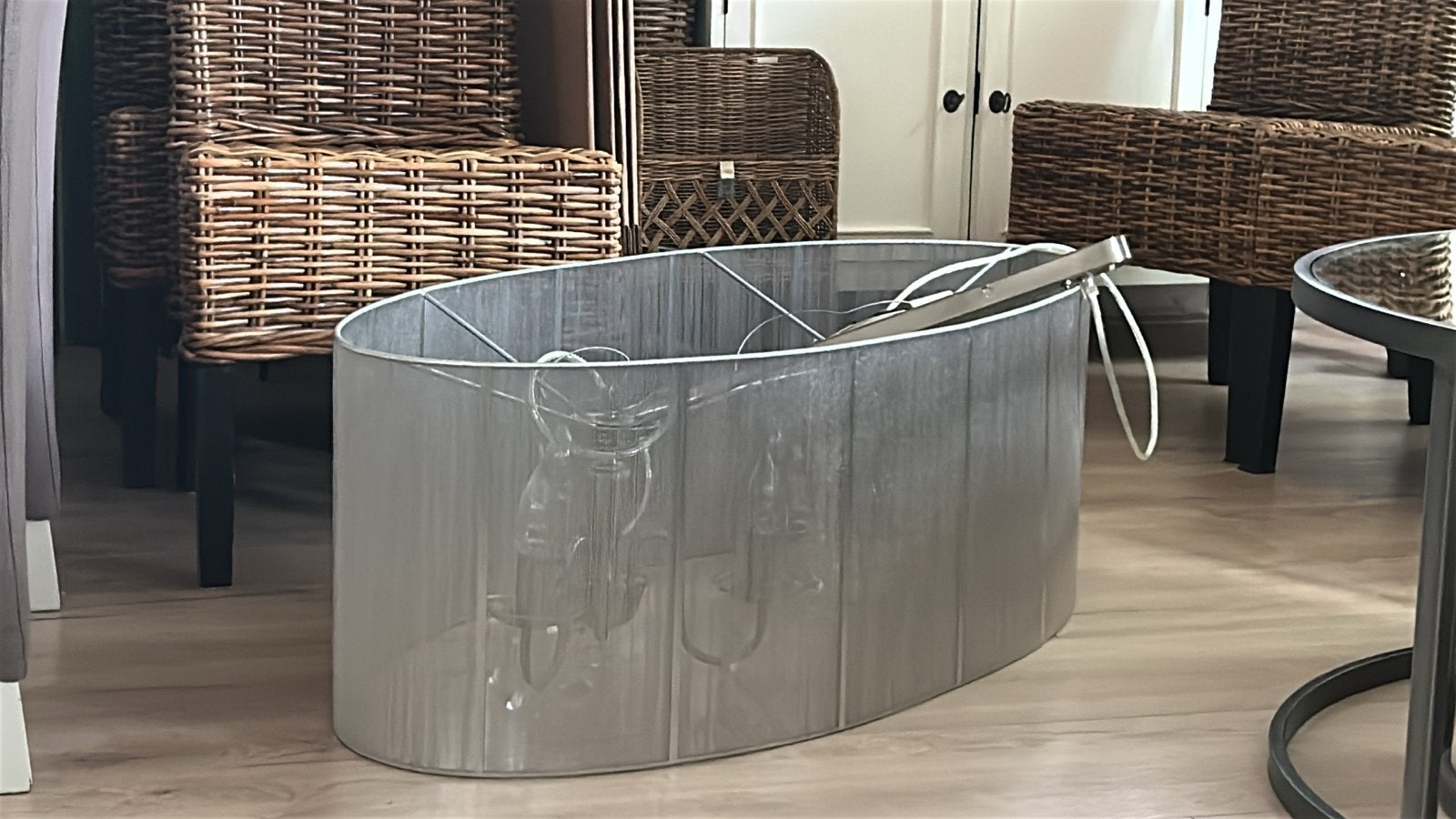 Moderne ovale organza lampenkap met kristallen, wit/zilver, Ophalen, Zo goed als nieuw, Metaal, Overige fittingen