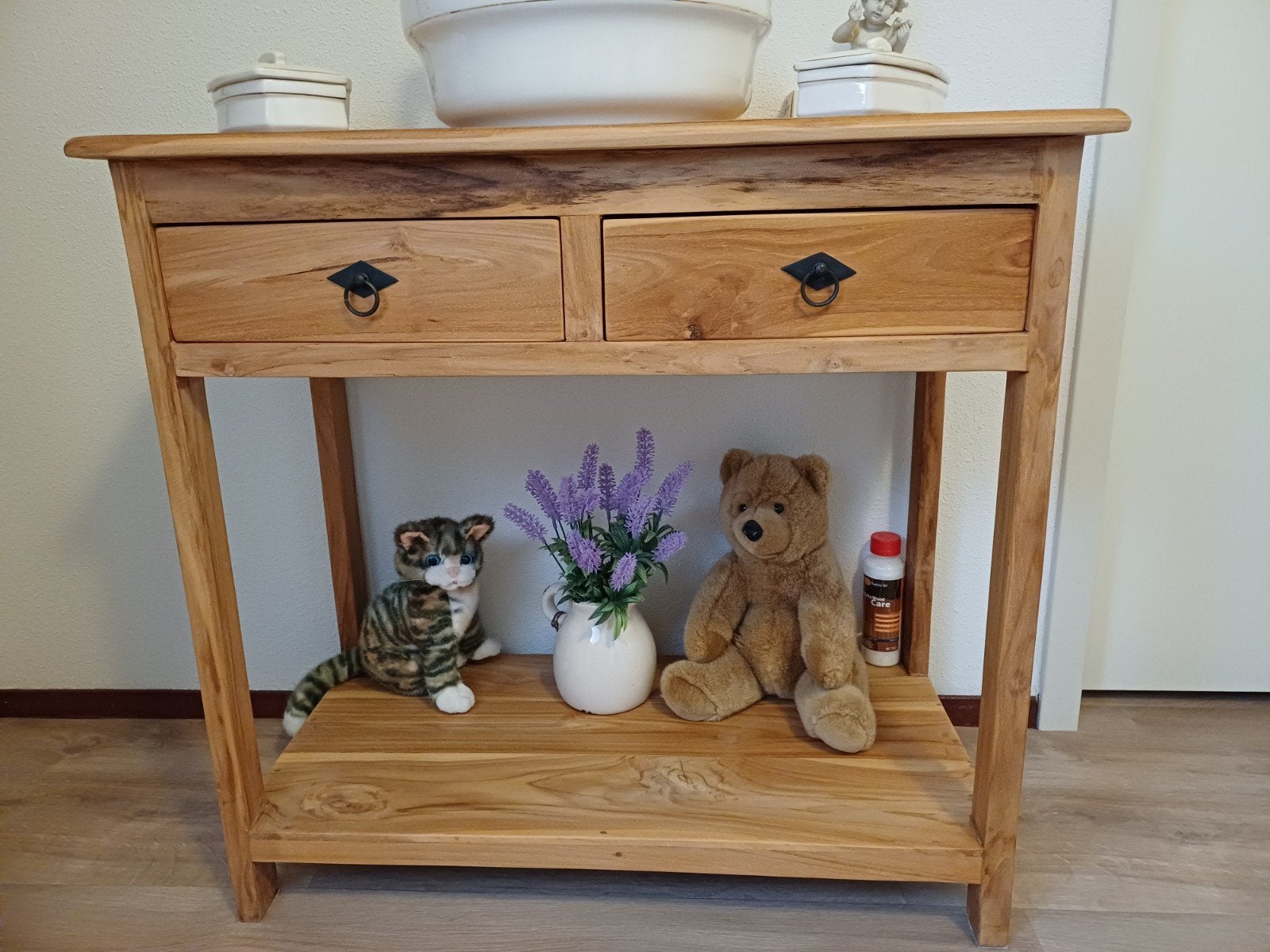 Teak houten sidetable, Ophalen, 25 tot 50 cm, Rechthoekig, 50 tot 100 cm