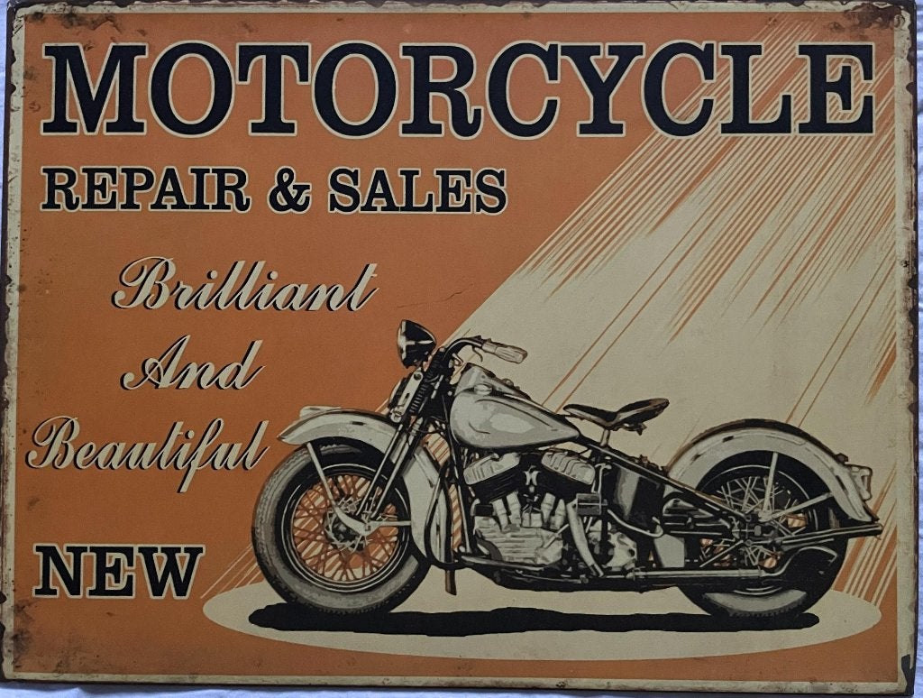 Zwaar metalen reclamebord met een Harley-Davidson uit 1935, Verzenden, Zo goed als nieuw, Reclamebord