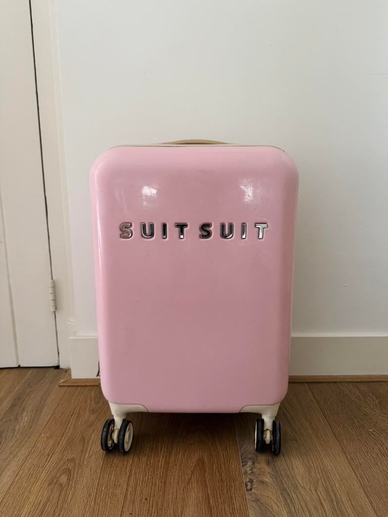 Suitsuit koffer handbage spinner 55 roze, Sieraden, Tassen en Uiterlijk, Koffers, 50 tot 60 cm, Hard kunststof, Zo goed als nieuw