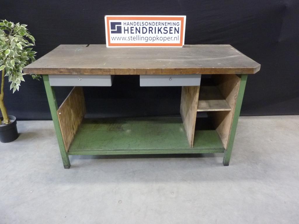 Zware werkbank / werktafel + 2 lades afm. 150x70x84cm, Gebruikt, Handelsonderneming Hendriksen, Ophalen of Verzenden, 120 tot 170 cm