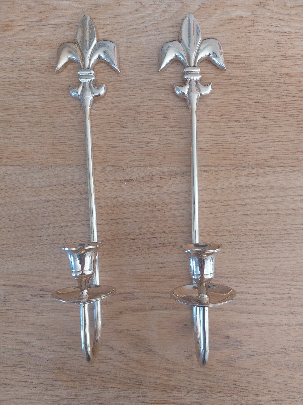 Set van 2 Messing wandkandelaars met Fleur de Lis, Antiek en Kunst, Ophalen, Overige materialen