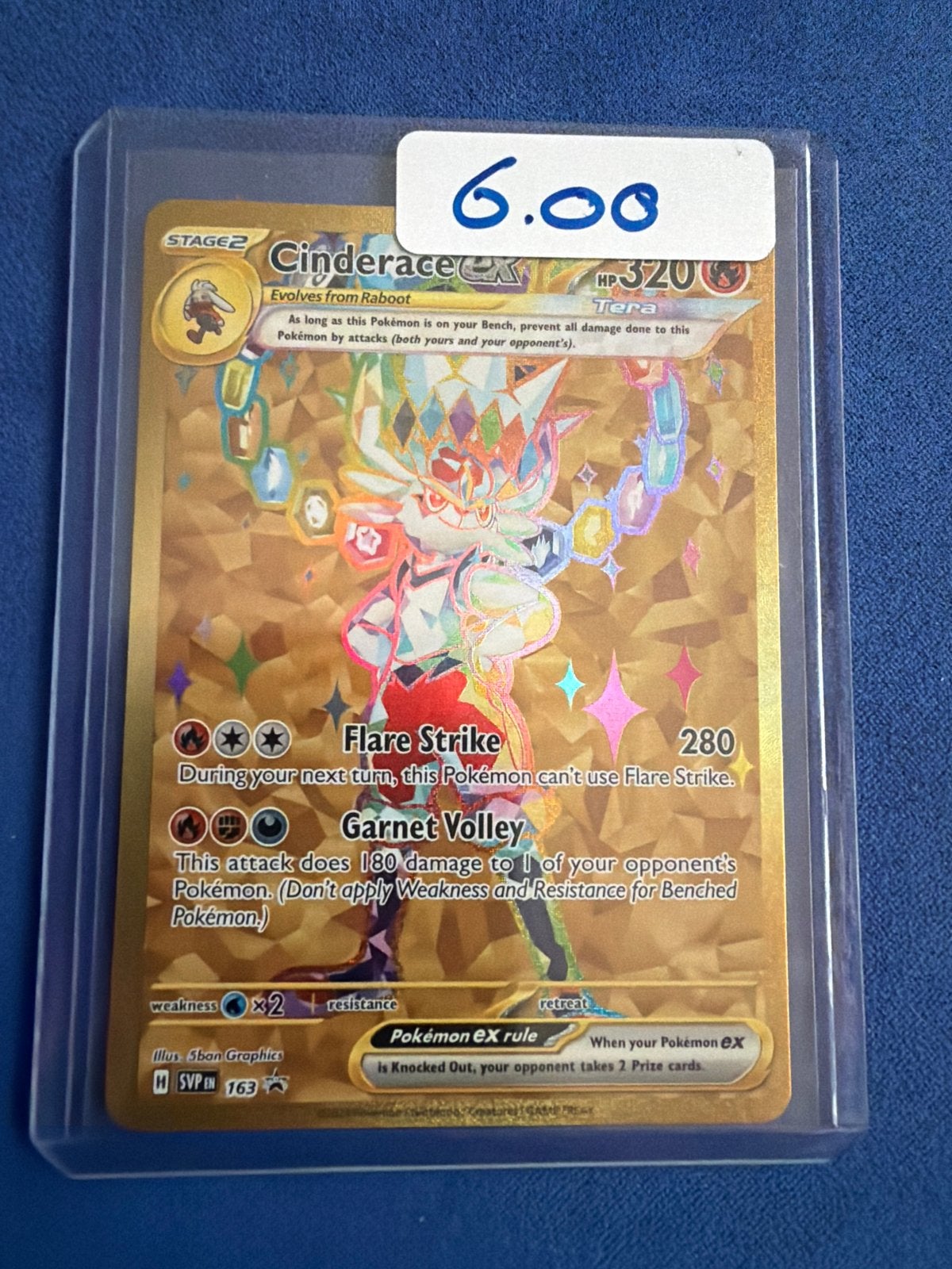 Pokémon Cinderace ex Tera Gold Foil Kaart, Ophalen of Verzenden, Zo goed als nieuw, Losse kaart, Foil