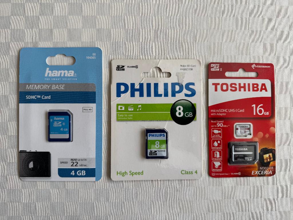 Set van 3 SDHC-kaarten (4, 8 en 16 GB) - geheel nieuw!, Computers en Software, Beschrijfbare discs, Nieuw, Overige typen, Herschrijfbaar