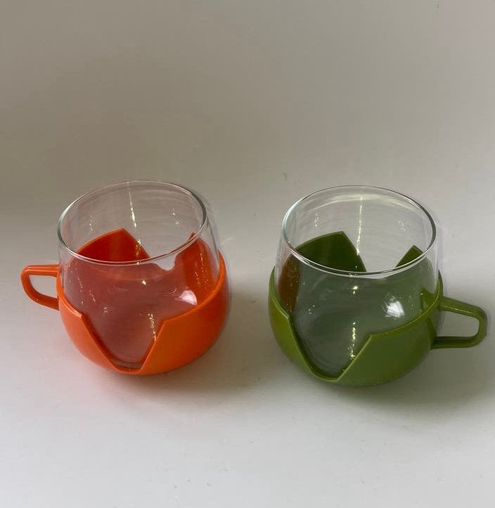 Vintage theeglazen jaren 80, plastic + glas, Ophalen of Verzenden, Glas, Overige stijlen, Glas of Glazen