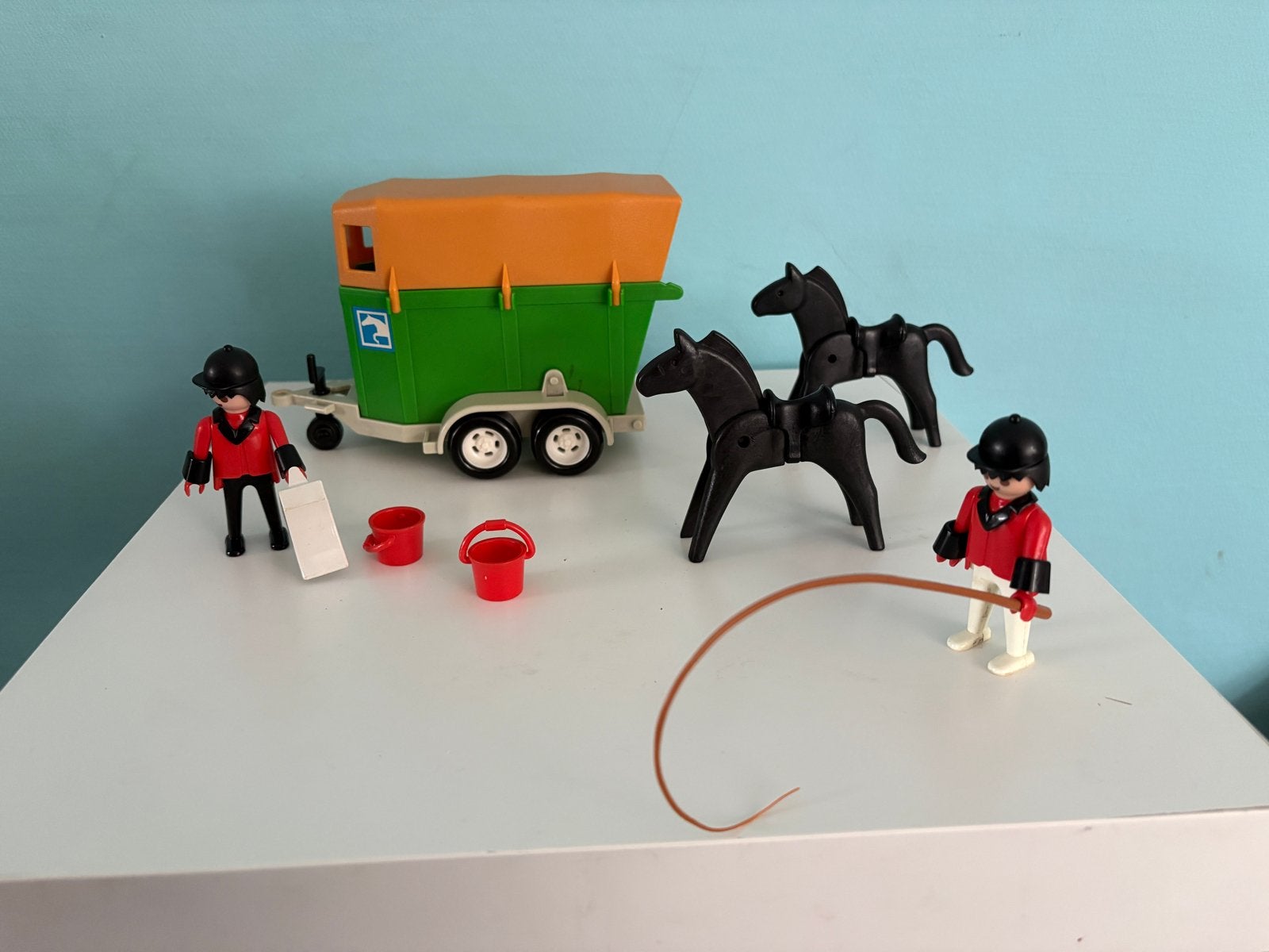Playmobil Paardentrailer 3505 met paarden en figuren, Gebruikt, Complete set, Voertuig, Ophalen of Verzenden