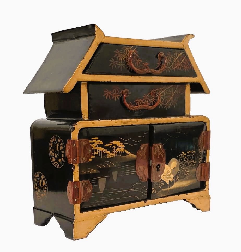 Japans cabinet kastje, handbeschilderd en gouddecoraties., Ophalen of Verzenden