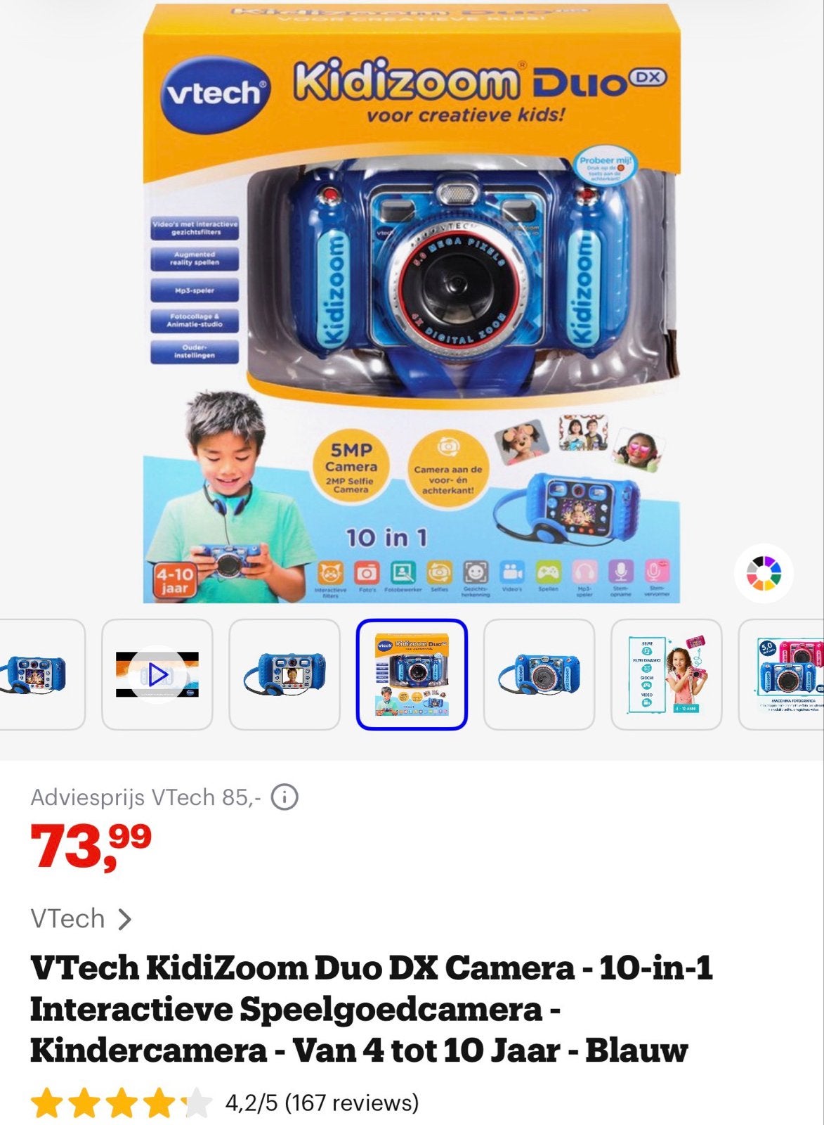 VTech KidiZoom Duo DX Camera - Blauw, Kinderen en Baby's, Ophalen of Verzenden, Zo goed als nieuw, Elektronica, Met geluid
