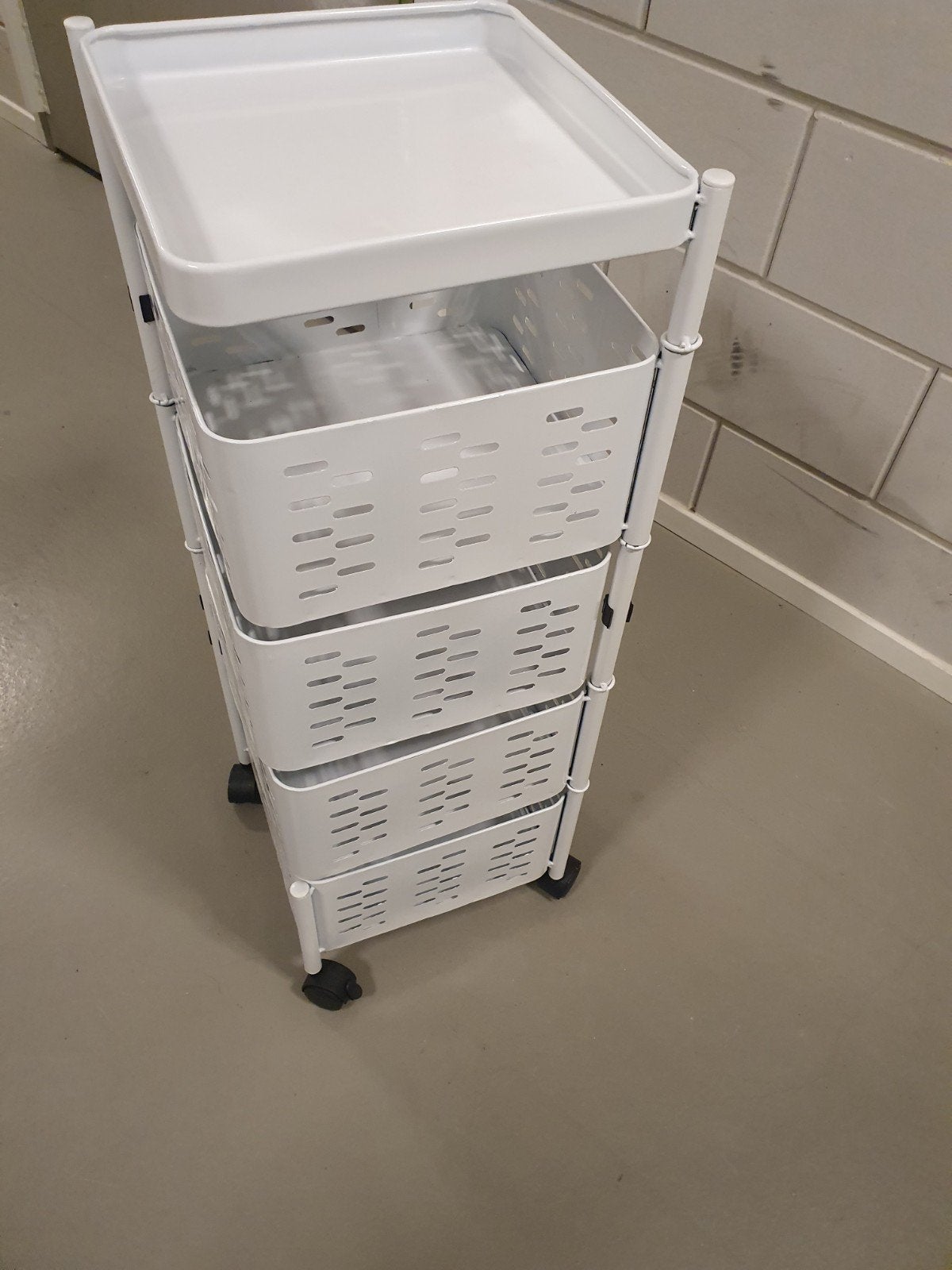 Witte rolwagen met 3 manden en bovenblad, Ophalen of Verzenden