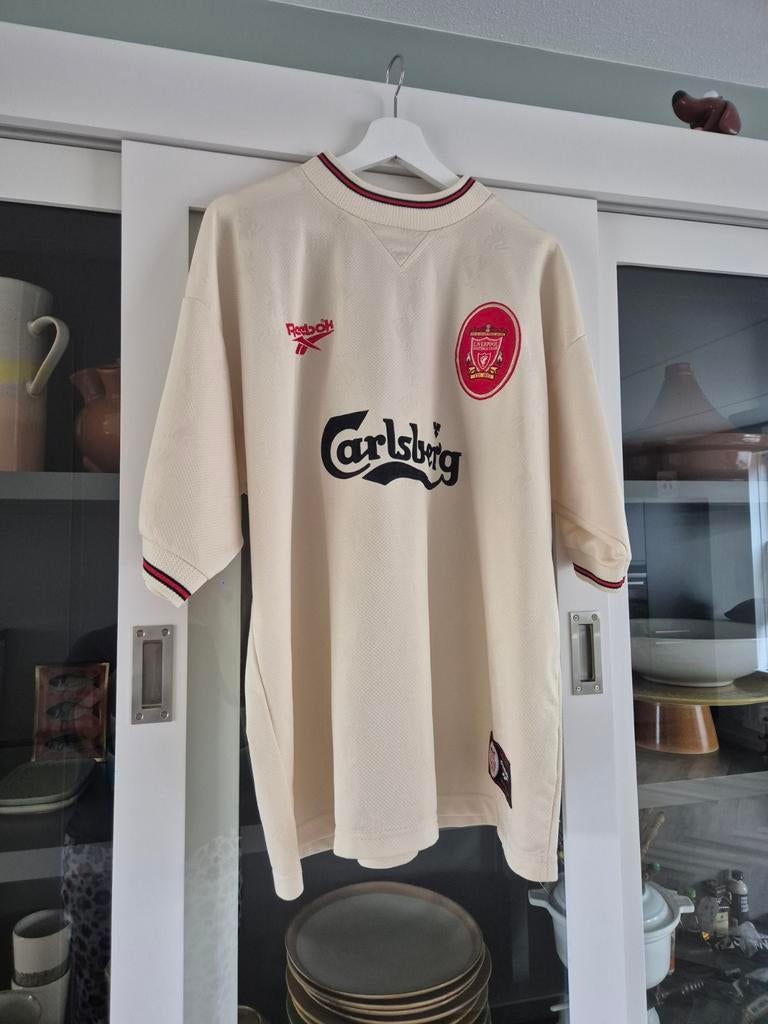 Vintage Liverpool FC Reebok Carlsberg shirt, Beige, Ophalen of Verzenden, Zo goed als nieuw, Reebok
