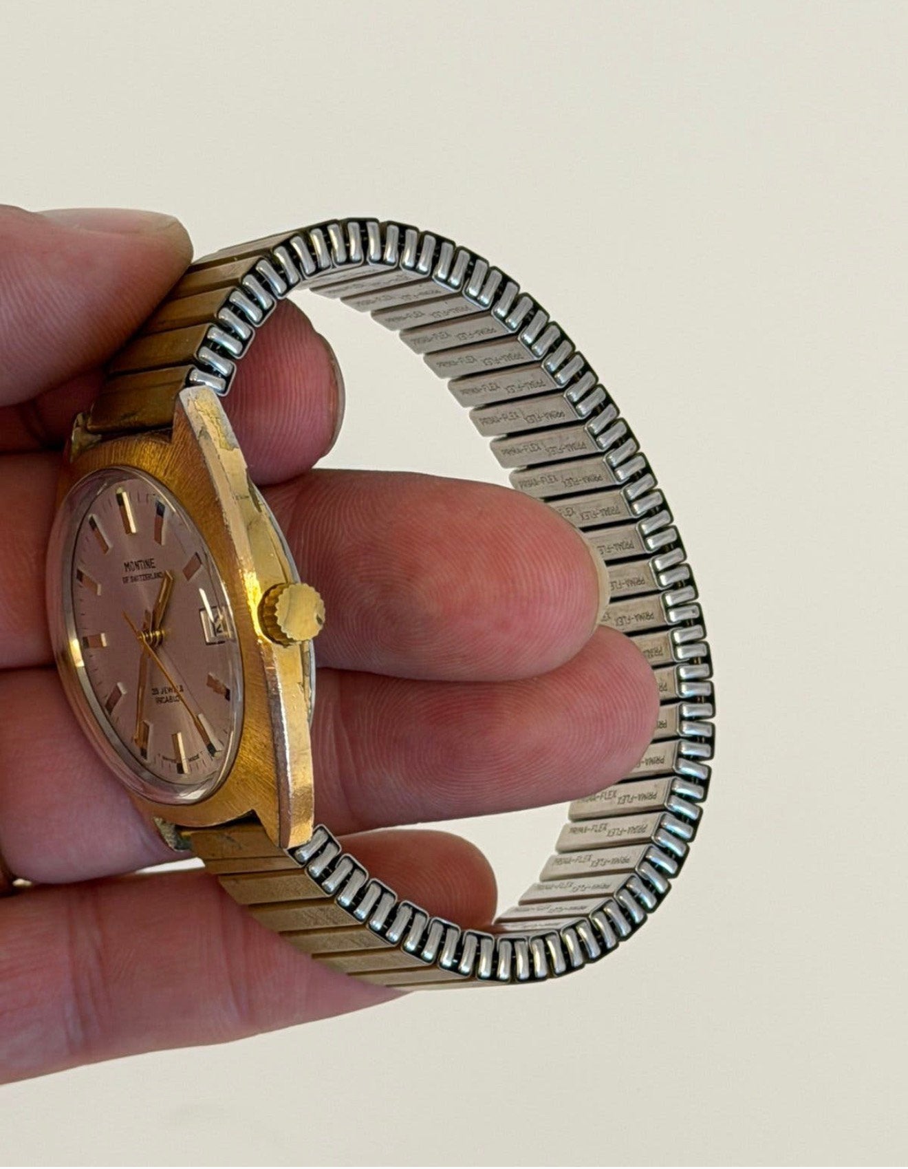 Vintage Montine Switzerland Automatic 25 Jewels Horloge, Sieraden, Tassen en Uiterlijk, Overige merken, P, Staal, Met bandje