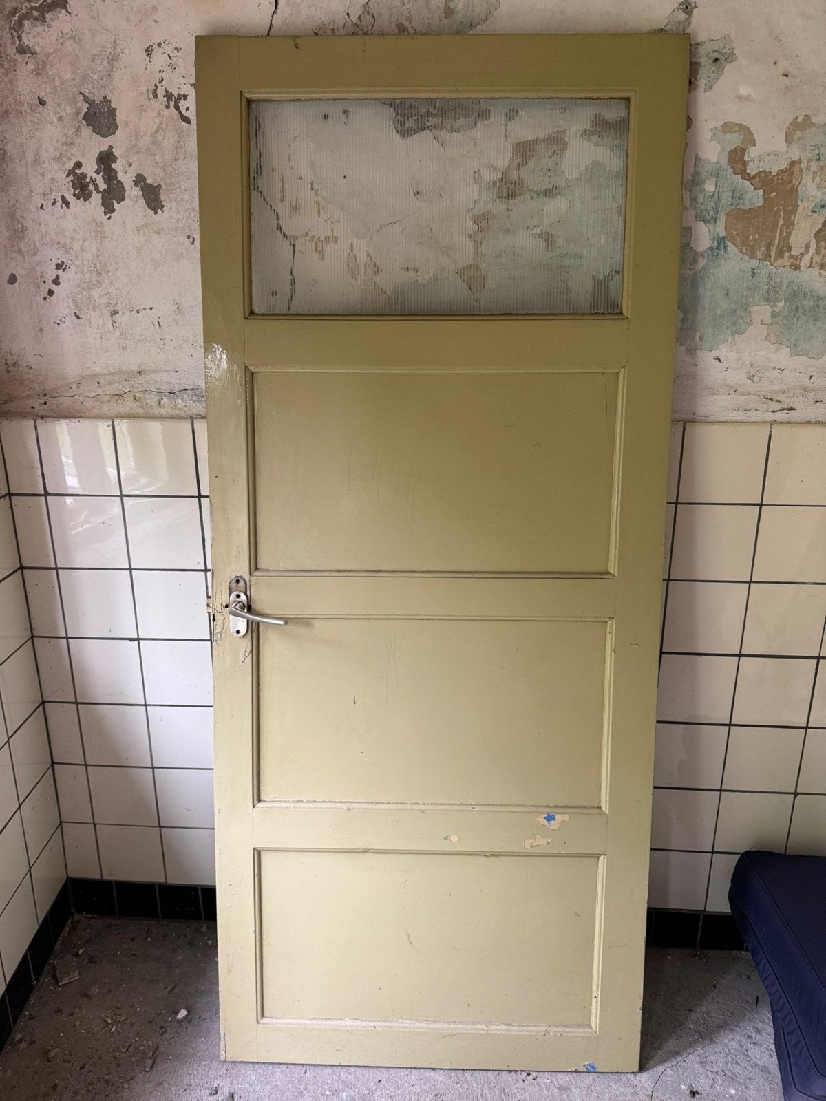 Gebruikte binnendeur met glas, geel, Doe-het-zelf en Verbouw, Deuren en Horren, Ophalen, Gebruikt, 80 tot 100 cm, Binnendeur
