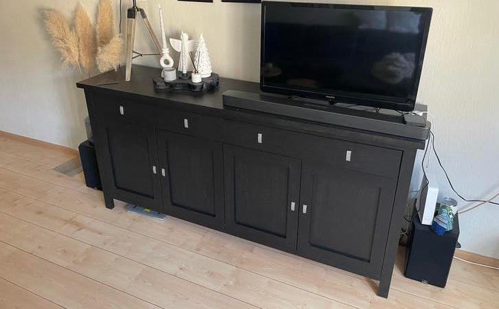 Zwart geverfde tv kast, 188 breed, 90 hoog, Gebruikt, 150 tot 200 cm, Ophalen of Verzenden, Minder dan 100 cm